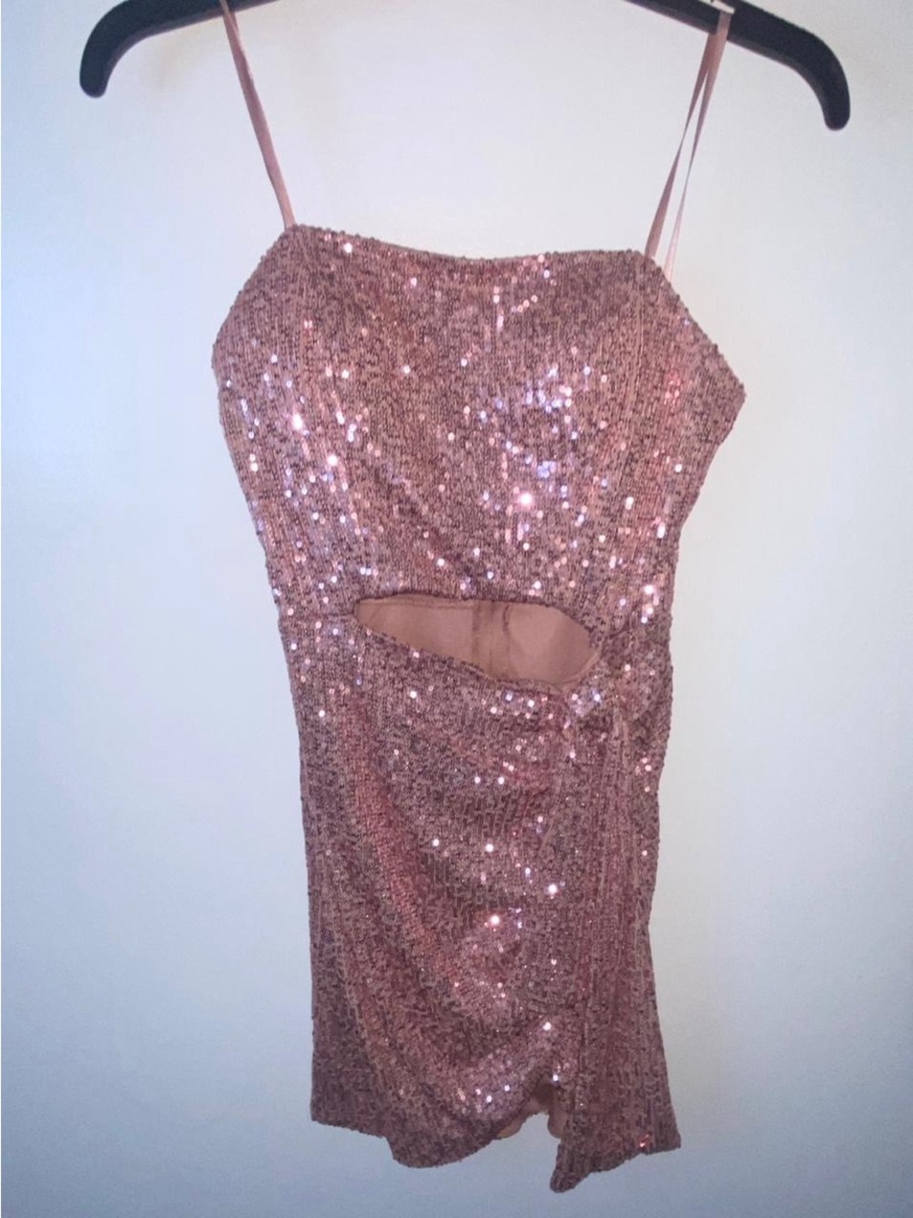 Pink sequin mini dress with cutout detail